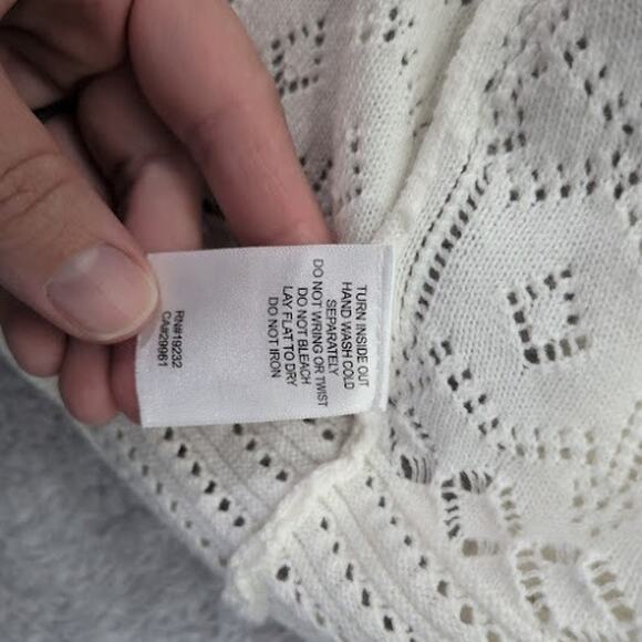 Alfred Dunner Crochet Open Front Cardigan Cover Up Off White Cream XL Petite XLP - Picture 4 of 9